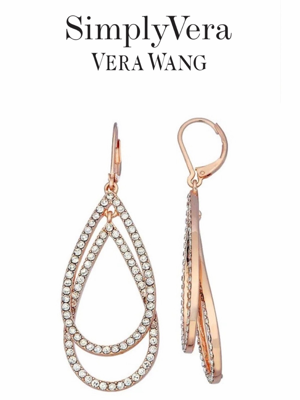 VERA WANG Rose Gold Clear Crystal Double Layered teardrop Earrings